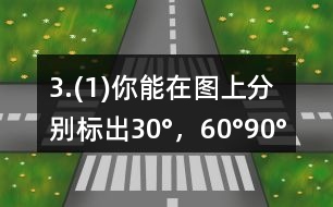 3.(1)你能在圖上分別標(biāo)出30°，60°,90°,120°,180°,270°的角嗎?